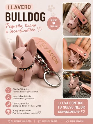 Llavero Bulldog Diseño Original Rosa