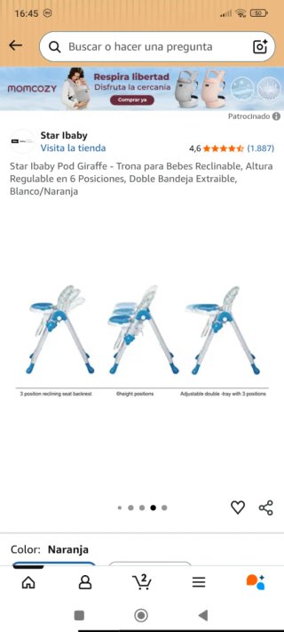 Trona de bebé regulable evolutiva