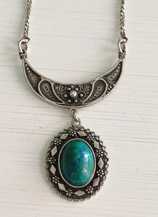 Collar Plata 925 Filigrana Yemenita Piedra Eilat