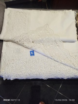 Copriletto Lino  e Macramè Bianco