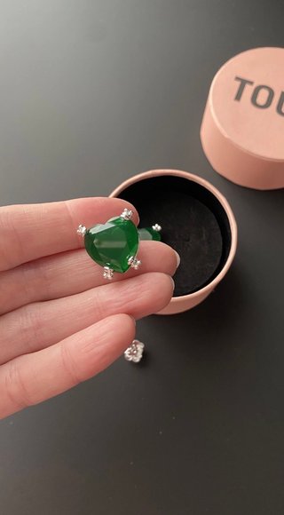 Pendientes Corazón Tous Verde Plata