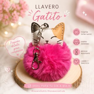 Llavero Gatito Pompon Rosa
