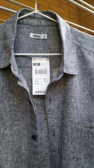 Camisa Gémo Lino/Algodón Manga Corta Gris Talla S
