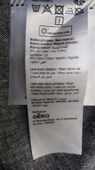 Camisa Gémo Lino/Algodón Manga Corta Gris Talla S
