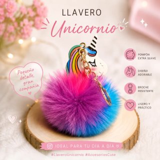 Llavero Unicornio Pompon Suave