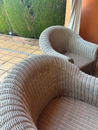 Conjunto de muebles exterior de mimbre sintetico