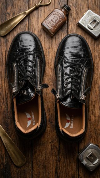 Zapatos Salazar Hombre Piel Negra Cocodrilo