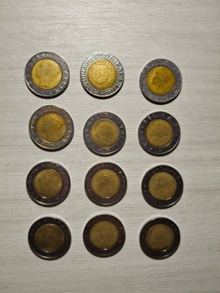 Lotto 12 monete 500 Lire bimetalliche vari anni