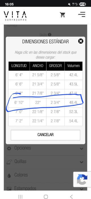 Tabla de Surf Vita 6'10+quillas Chanel island+fund