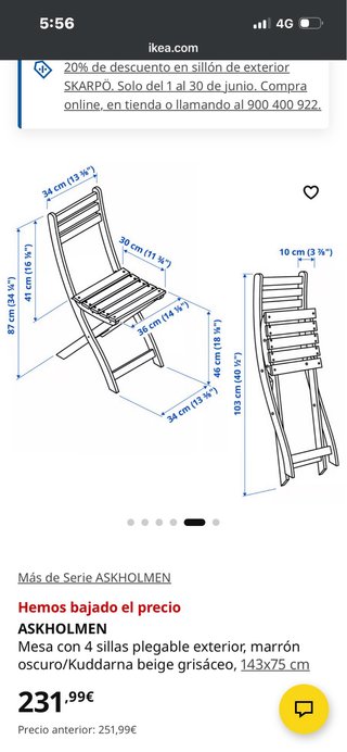Mesa y 4 Sillas Madera IKEA