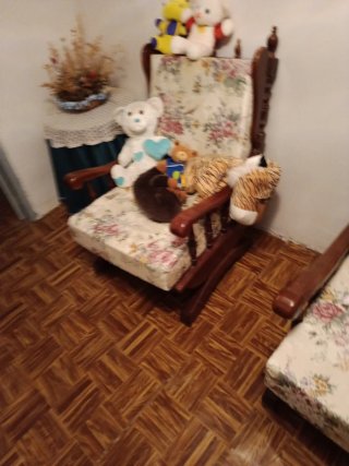 Mecedora de madera con cojines florales