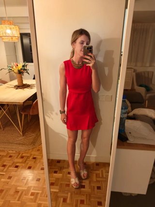 Vestido Zara Rojo Cremallera Volante