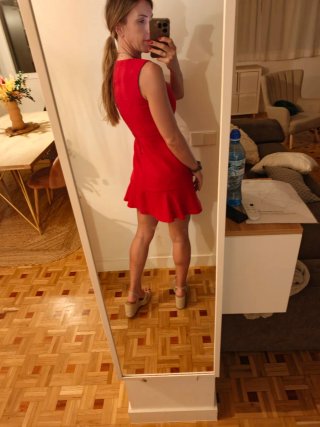 Vestido Zara Rojo Cremallera Volante
