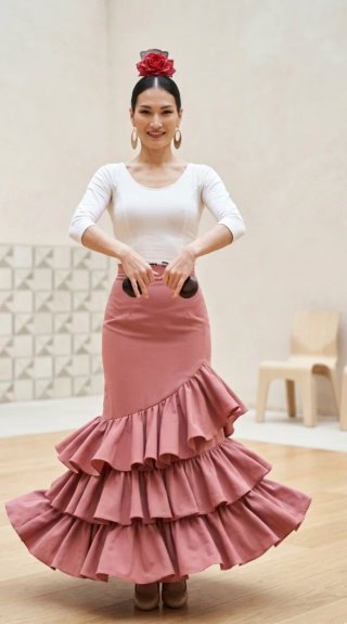 Falda flamenca rosa con volantes