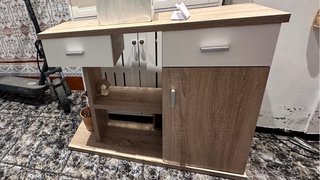 Mueble recibidor madera y blanco