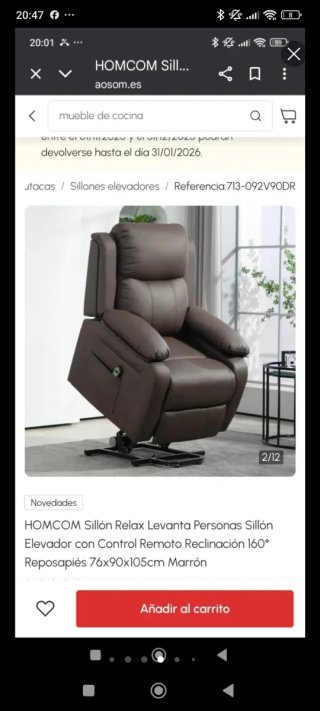 Sillón reclinable eléctrico negro en Donosti