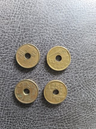 Lote 4 monedas 25 pesetas