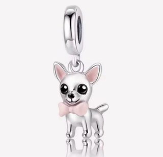 NUEVO Charm Perro Chihuahua Lazo Rosa Plata 925