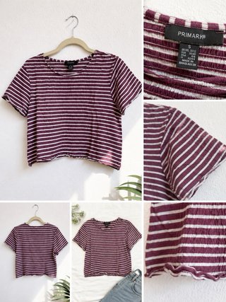 Camiseta Rayas Morada Blanca Manga Corta