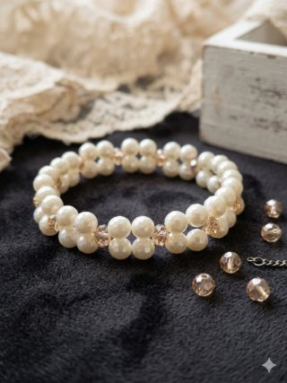 Pulsera perlas y cristales dorados