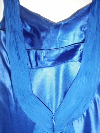 Vestido de fiesta azul mujer, raso y gasa