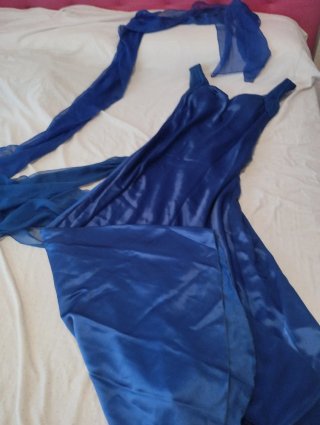 Vestido de fiesta azul mujer, raso y gasa