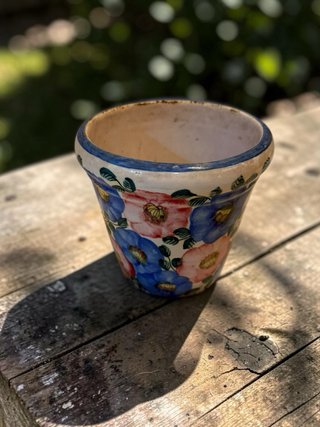 Maceta cerámica vintage flores pájaro