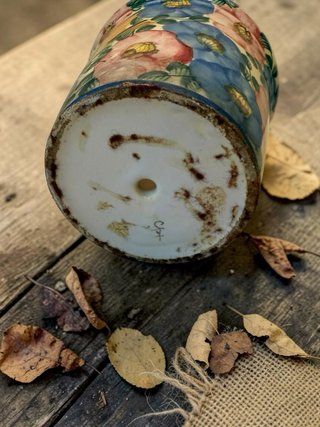 Maceta cerámica vintage flores pájaro
