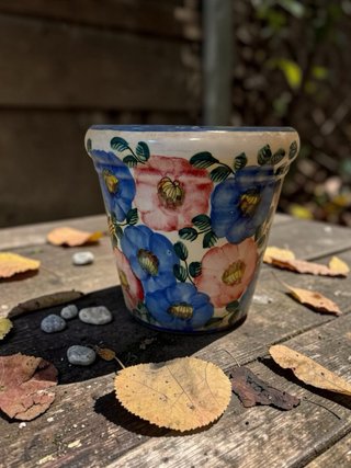 Maceta cerámica vintage flores pájaro