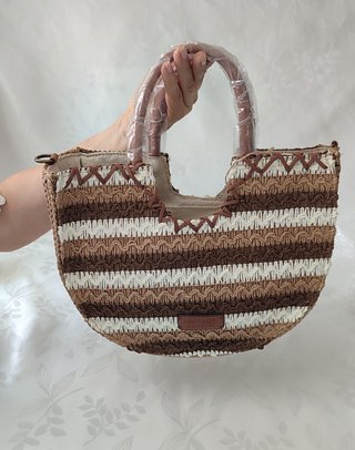 Bolso Rafia Beige y Marrón