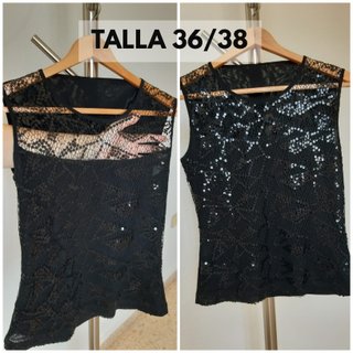Top sin mangas. De lentejuelas. Nuevo. Color negro