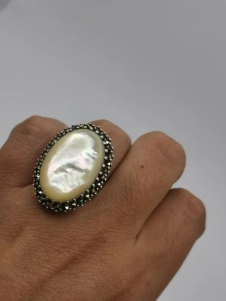Anillo Plata 925 nácar y Marquesitas