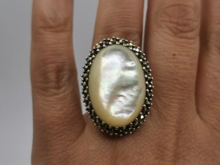 Anillo Plata 925 nácar y Marquesitas
