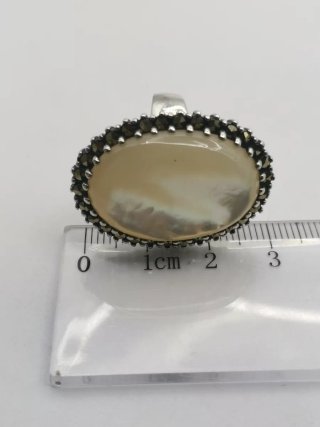 Anillo Plata 925 nácar y Marquesitas