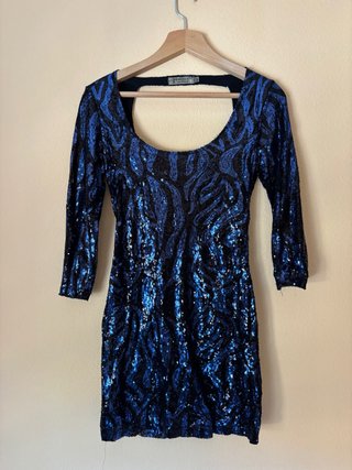 Vestido fiesta lentejuelas azul y negro