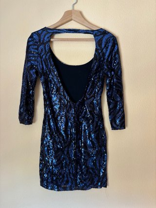 Vestido fiesta lentejuelas azul y negro