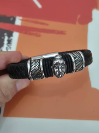 Pulsera de Acero y Cuero Buda