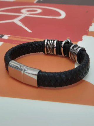 Pulsera de Acero y Cuero Buda