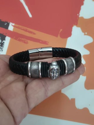 Pulsera de Acero y Cuero Buda