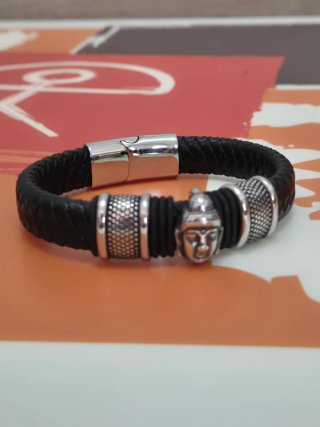 Pulsera de Acero y Cuero Buda