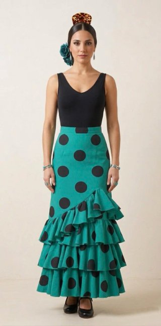 Falda flamenca lunares verde Con descuento