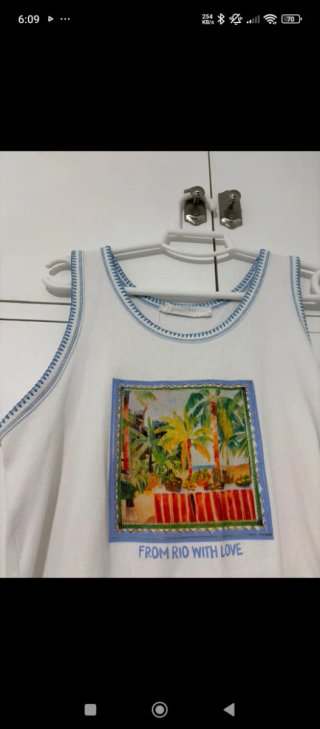 Camiseta tirantes canalé blanco y azul