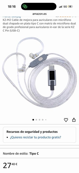 Cable KZ M2 Dual Mic Silver-Plated