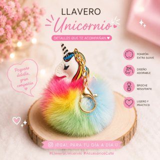 Llavero Unicornio Pompon Suave