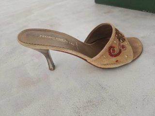 Pedro Miralles Zapatos Tacón Beige/Rojo Talla 38