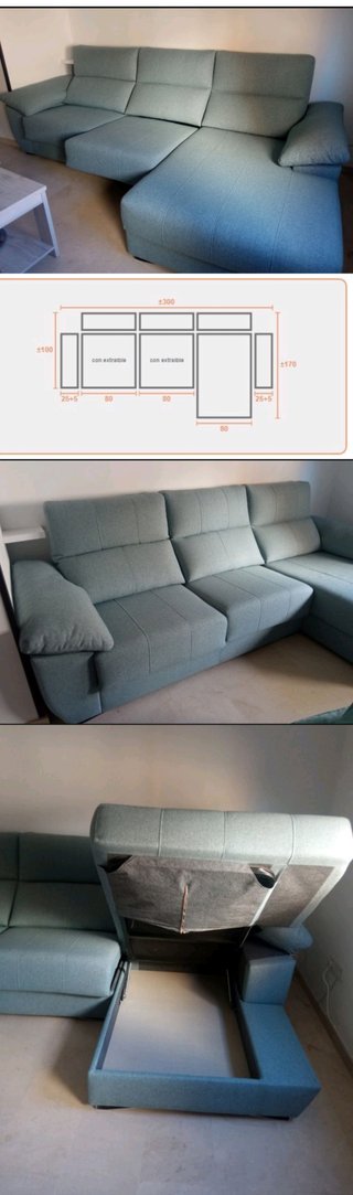 Sofá Chaiselongue con Canapé Azul