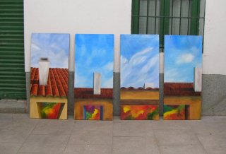 4 Cuadros Óleo sobre Puerta Armario
