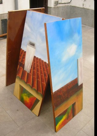 4 Cuadros Óleo sobre Puerta Armario