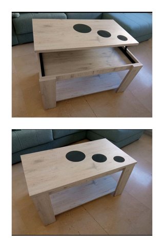 Mesa centro elevable madera y cristal