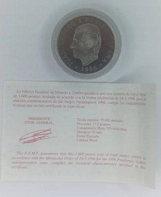 Moneda 1000 Ptas Juegos Paralímpicos Atlanta 1996
